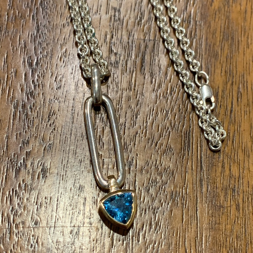 Blue topaz w/ Sterling Silver+18k Gold Necklace